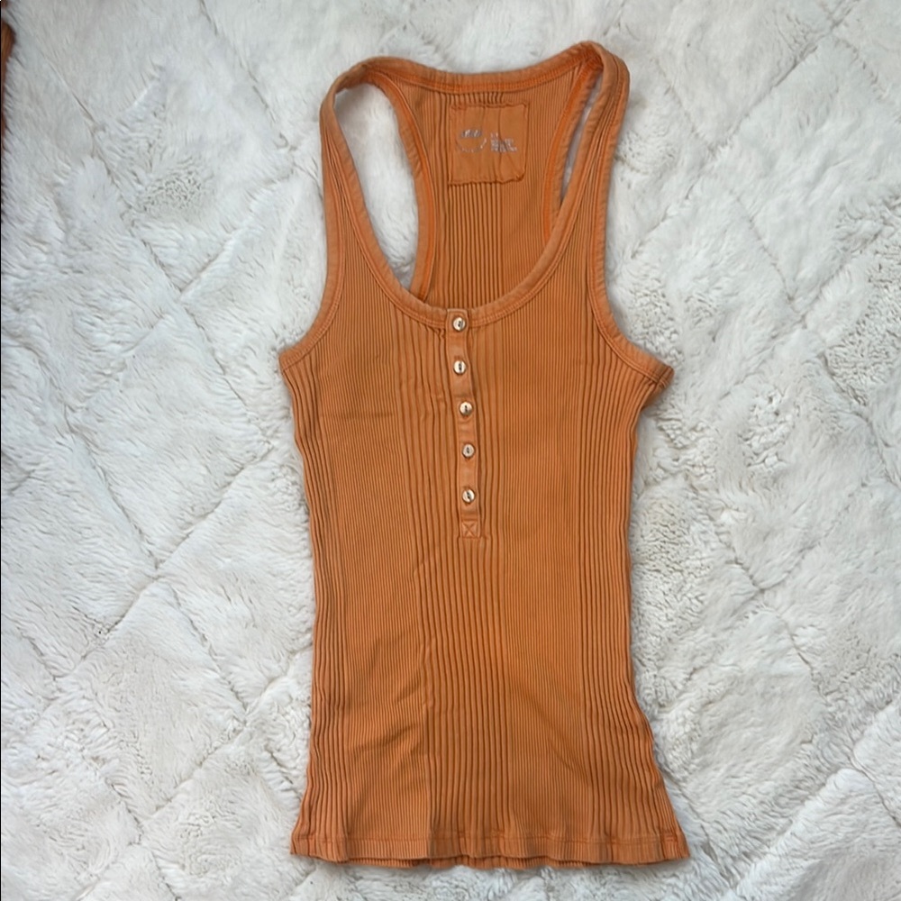 Women's Orange Ribbed Tank Top